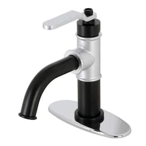 Whitaker Single-Handle Single-Hole Bathroom Faucet with Push Pop-Up and Deck Plate in Matte Black/Polished Chrome