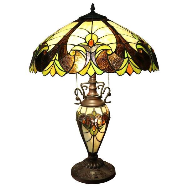 Warehouse of Tiffany Tiffany-Style 23 in. Multi Colored Indoor Table Lamp with Double Lit Base