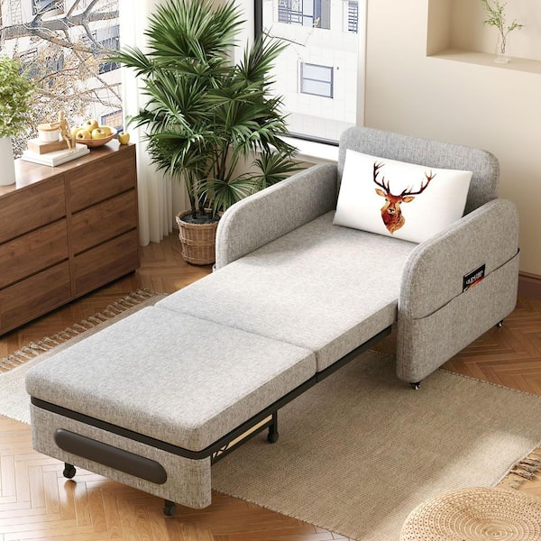 THE RIGHT PATH 34.6 in. Grey Fabric Twin Size Sofa Bed, Cotton