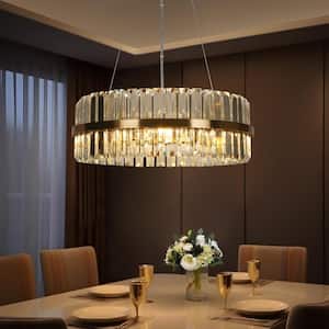 Modern 23.6 in. 6-Light Plated Brass Island Chandelier with Glam Crystal Drum Shades for Living Room, LED Compatible