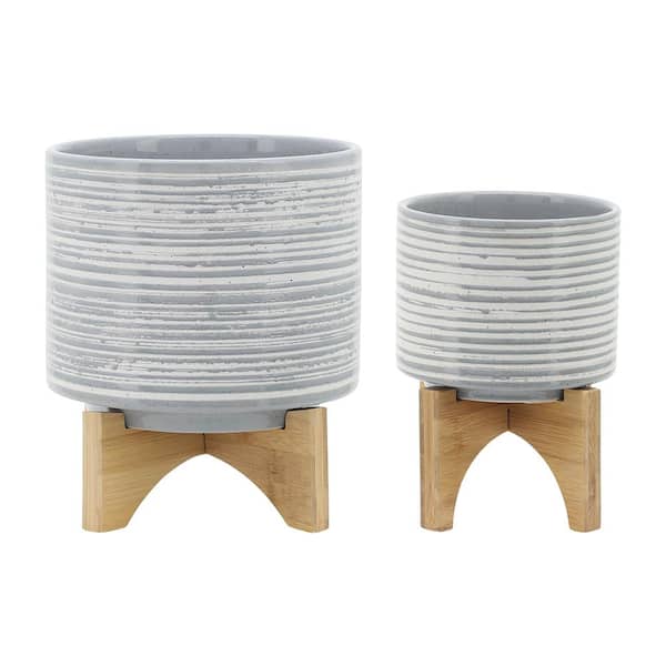 AULEDIO 5 in. and 6 in. Grey Ceramic Round Indoor/Outdoor Planter (Set of 2)