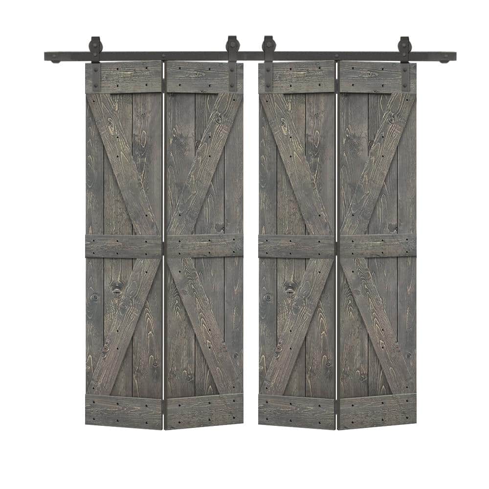 72 in. x 84 in. British K Pre Assembled Solid Core Weather Gray Wood Double Bi-Fold Doors with Sliding Hardware Kit price history on PriceWatchPro