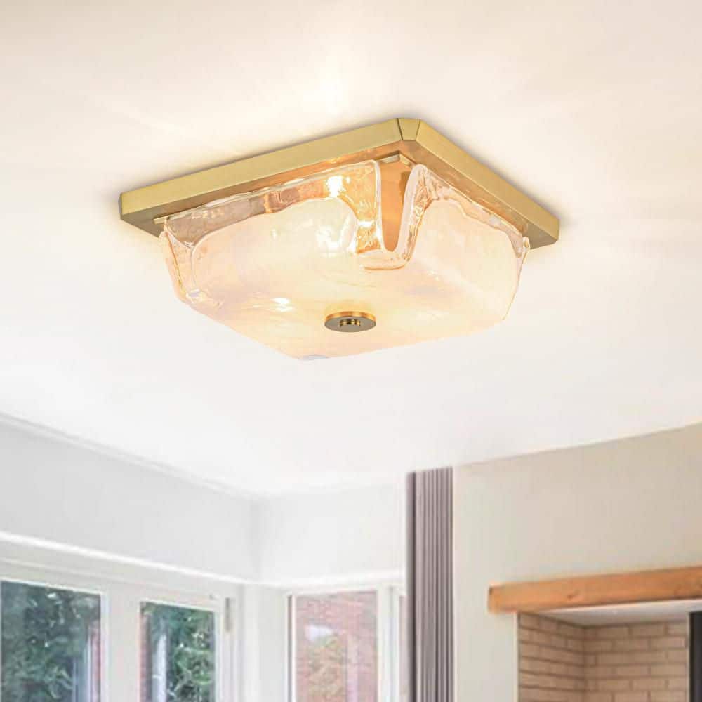 Ombra 13 in. 3-Light Gold Semi-Flush Mount Ceiling Light with Handcrafted Swirled Organic Glass Shade price history on PriceWatchPro