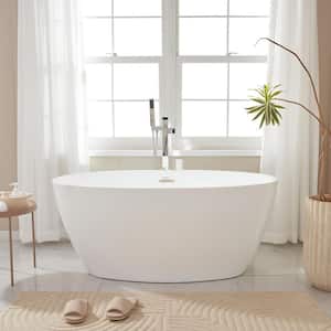 Calais 55 in. L x 32 in. W Acrylic Flatbottom Freestanding Bathtub with Center Drain in White/Brushed Nickel