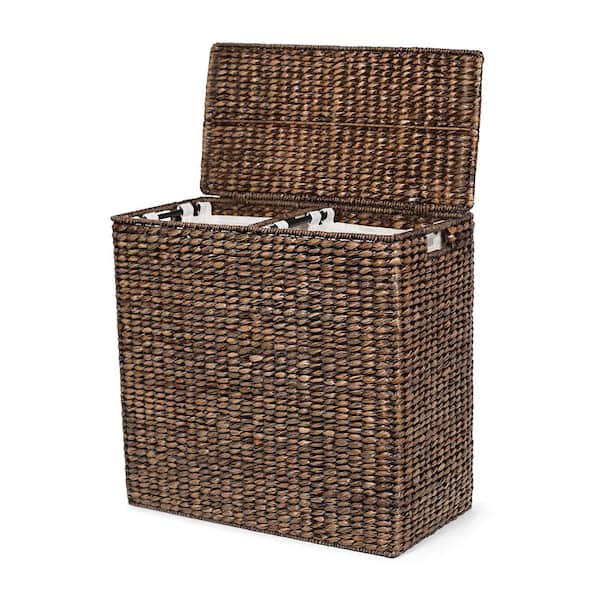 BirdRock Home Brown Oversized Divided Hamper with Liners and Lid - Brown Wash - 2 Liners
