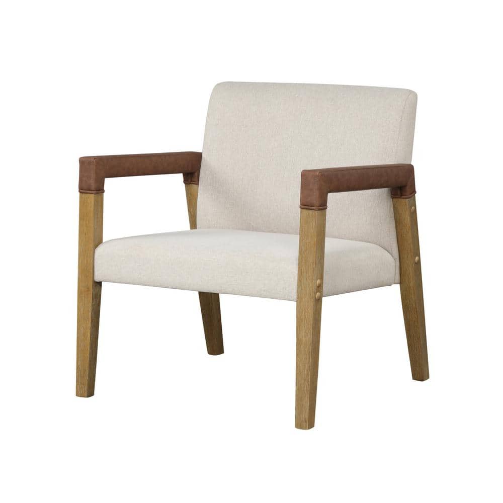 Hudson Light Brown Wood and Faux Leather Accent Chair