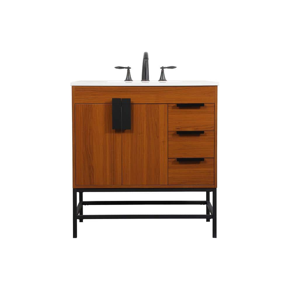 Simply Living 32 in. W x 22 in. D x 33.5 in. H Bath Vanity in Teak with Ivo
