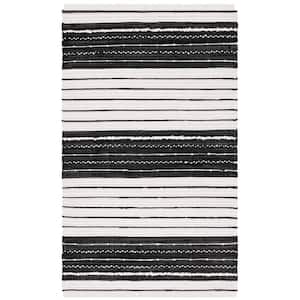 Striped Kilim Black Ivory Doormat 3 ft. x 5 ft. Striped Area Rug
