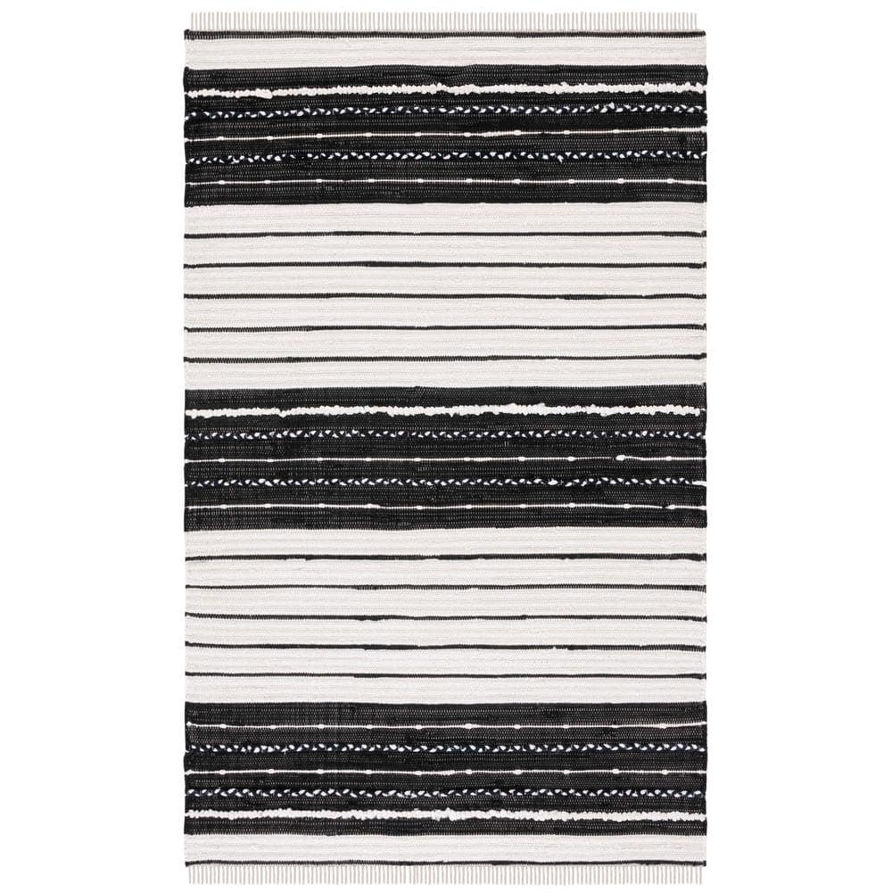 Black and White Striped Wool Cotton 8' x 10' Area Rug