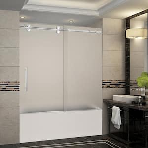 Langham 56 in. to 60 in. x 60 in. Completely Frameless Sliding Tub Door with Frosted Glass in Chrome