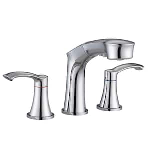 8 in. Widespread Double Handle Bathroom Faucet in Polished Chrome with Pull Out Sprayer