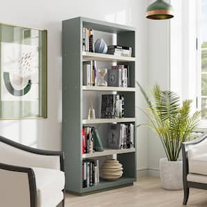 Yaztra 33.5 in. Wide Sage Green and Cream Weave 5 Shelves Standard Bookcase