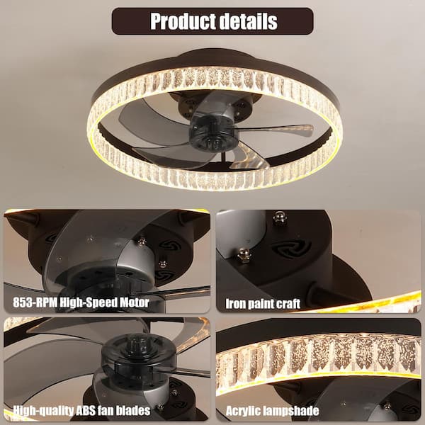 1.6 ft. Indoor Brown Ceiling Fans with Lights, Minimalist Ring Led 