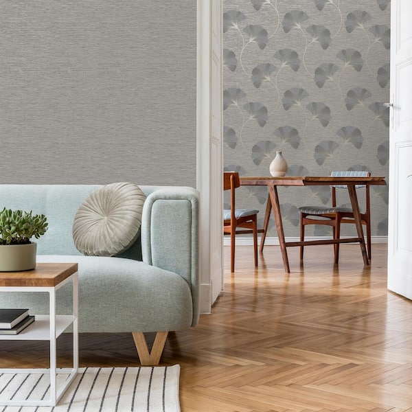 Miya Grey Ginkgo Vinyl Non-Pasted Textured Wallpaper