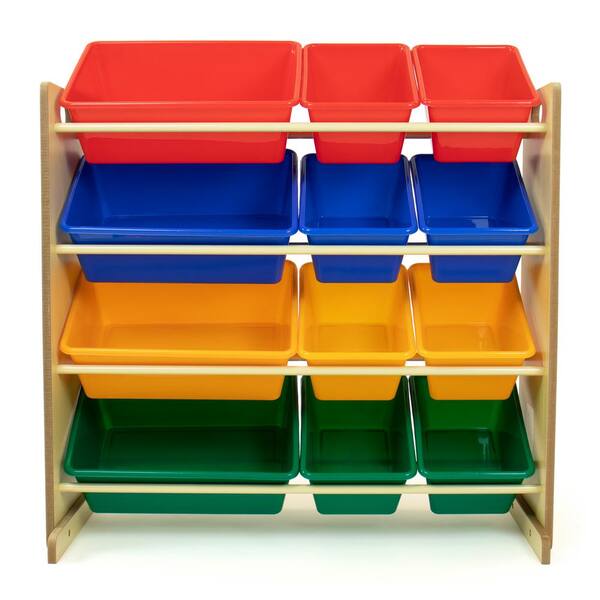 Natural Toy Storage Organizer, Muscle Rack Book Toy Storage Organizer With 6 Plastic Bins