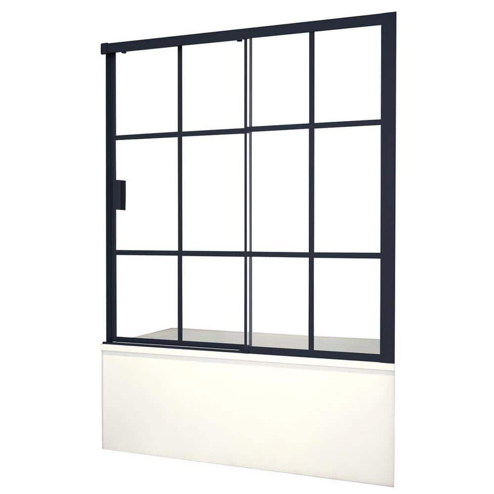 Joselyn 59" Black Steel Framed Sliding Tub Door with Clear Glass