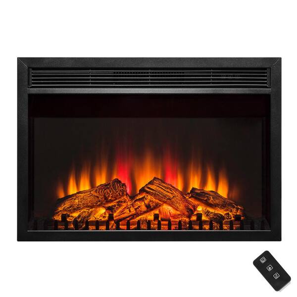 AKDY 30 in. Freestanding Black Electric Fireplace Insert with Curved Tempered Glass and Remote Control