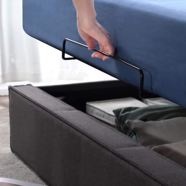 Zinus Finley Dark Grey Upholstered Full Platform Bed Frame with 