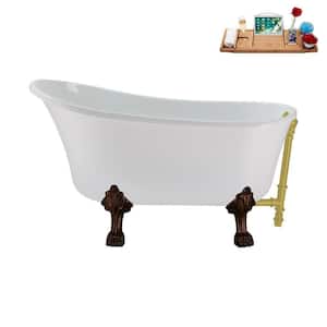 51 in. Acrylic Clawfoot Non-Whirlpool Bathtub in Glossy White, Brushed Gold Drain Drain and Oil Rubbed Bronze Clawfeet