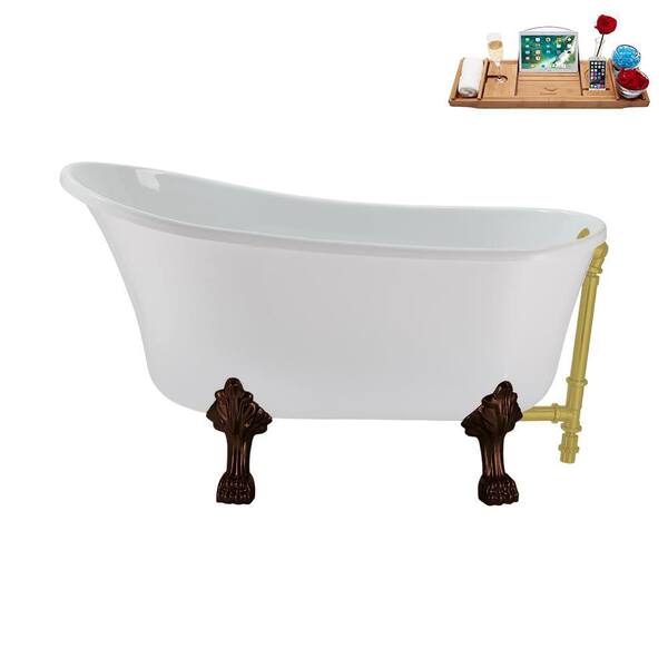 Streamline 51 in. Acrylic Clawfoot Non-Whirlpool Bathtub in Glossy White, Brushed Gold Drain Drain and Oil Rubbed Bronze Clawfeet