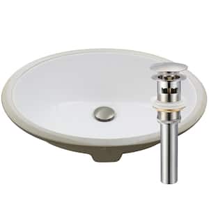 19.5 in. Oval Undermount Porcelain Bathroom Sink in White with Overflow Drain in Brushed Nickel