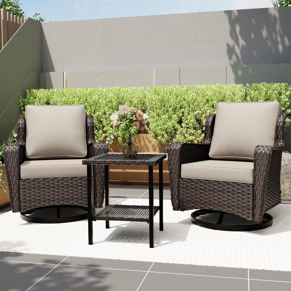 3-Piece Wicker Outdoor Rocking Chairs Swivel Chairs Patio Conversation Set with Beige Cushions and 1-Table price history on PriceWatchPro