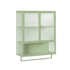 23.6 in. W x 9 in. D x 30.7 in. H Bathroom Storage Wall Cabinet in Green with Open Shelf and Towel Rack Accent Cabinet