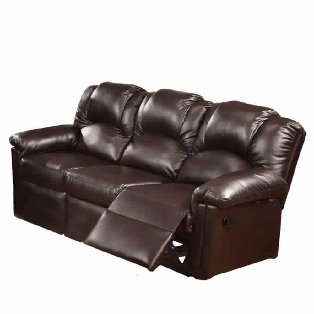 Benjara Brown Vegan Faux Leather Manual Recliner Armchair with Pull Tab ...