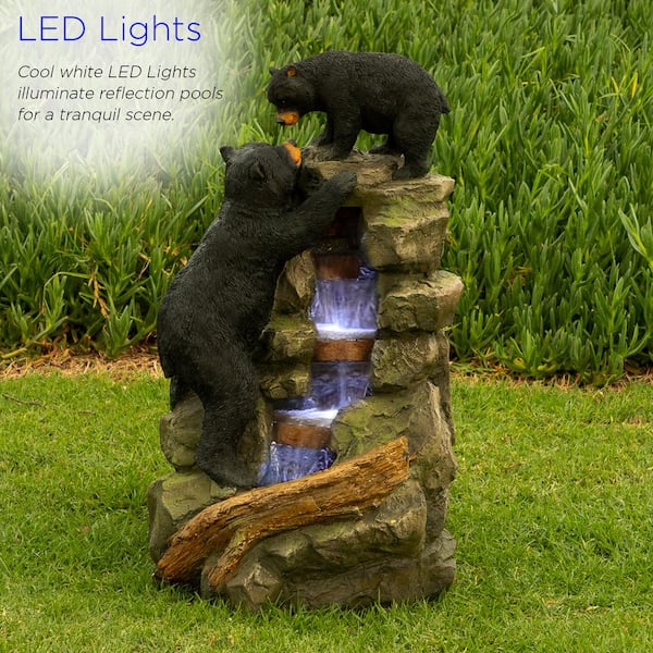Bear Creek Waterfall Fountain - Huge Towering Rock Outdoor Water Feature For Gardens & Patios. Hand-Crafted Weather Resistant Resin. LED Lights & Pump