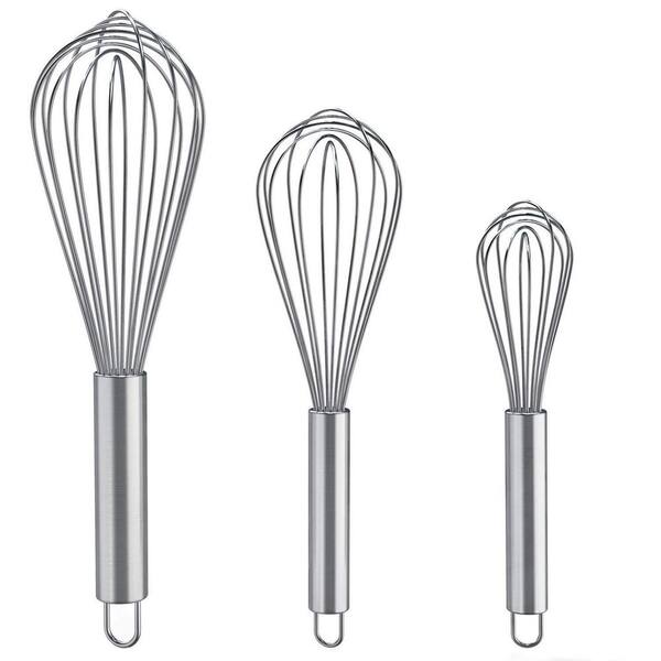 3 Pack Silver Stainless Steel Whisk for Blending, Whisking, Beating and Stirring Enhanced Version Balloon Wire Whisk Set