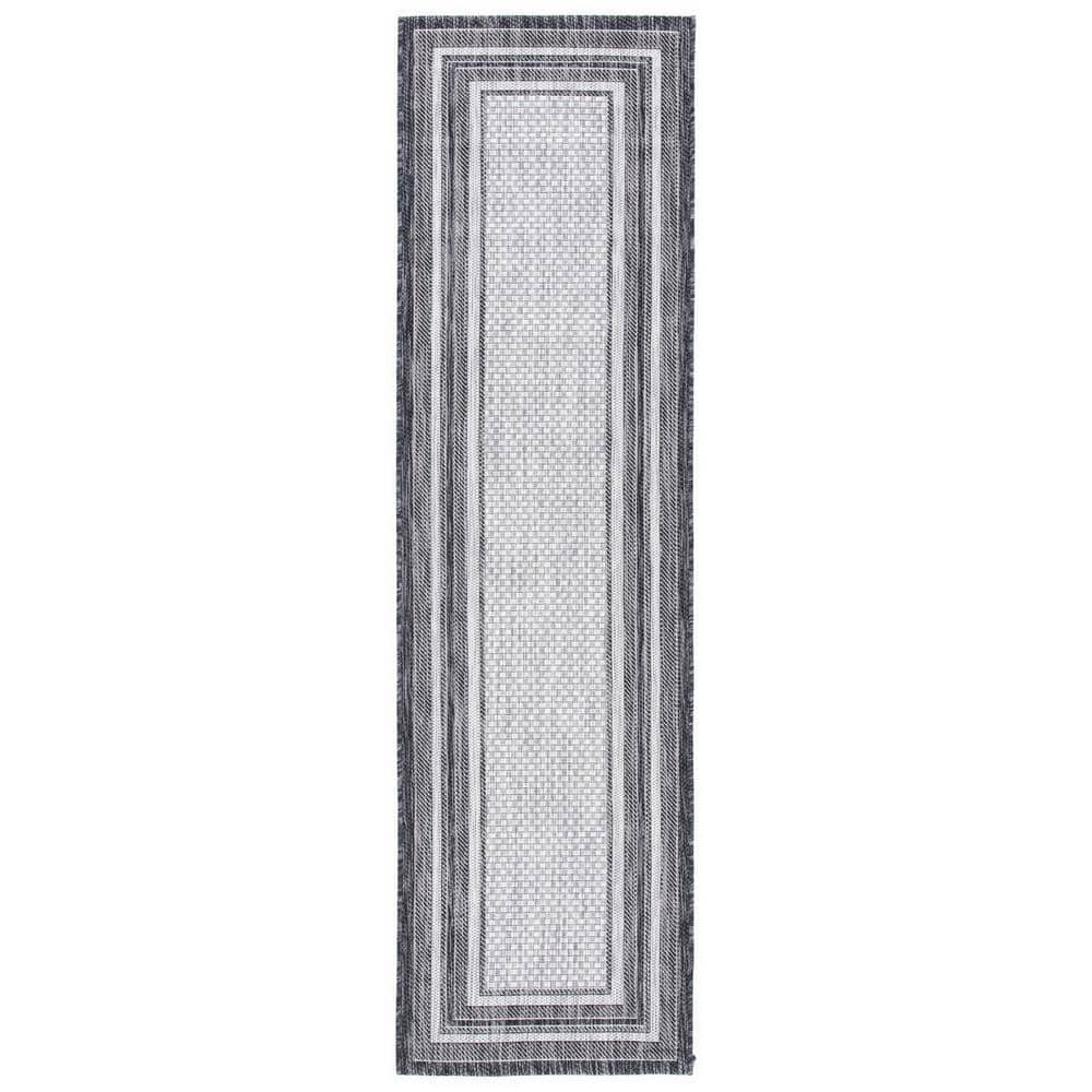 Courtyard Light Gray/Black 2 ft. x 7 ft. Solid Color Striped Indoor/Outdoor Runner Rug price history on PriceWatchPro