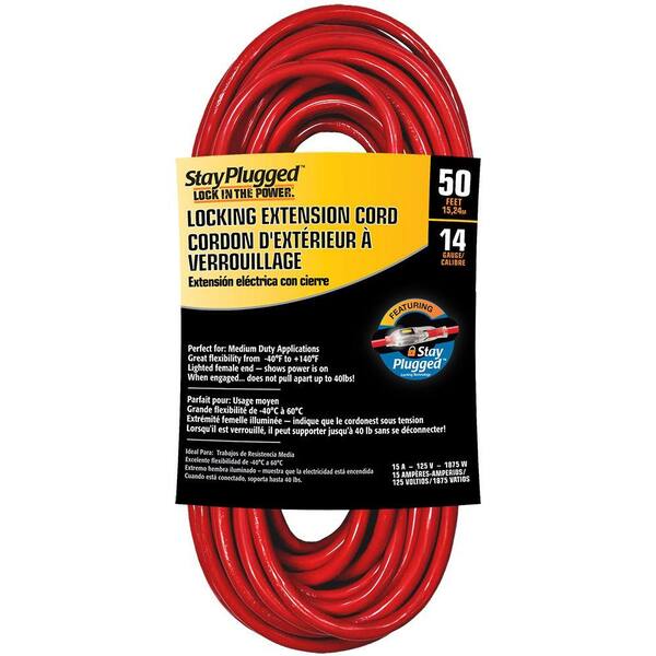 Cerrowire 50 ft. 14/3 Stay Plug Extension Cord - Red