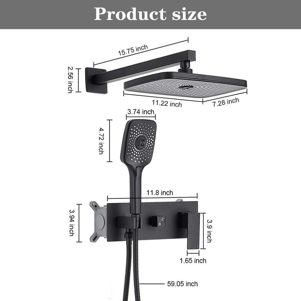 Matte Black Dual Head Rain Shower System with Handheld