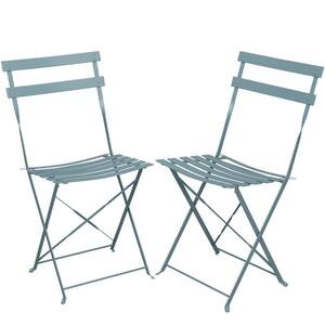 Daphne Pastel Blue Metal Foldable Outdoor Dining Chair (2-Piece)