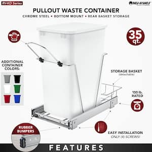 Black Pull Out Trash Can 35 Qt. for Kitchen Cabinets