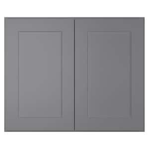 30 in. W x 12 in. D x 24 in. H in Shaker Gray Plywood Ready to Assemble Wall Cabinet 2-Doors 1-Shelf Kitchen Cabinet