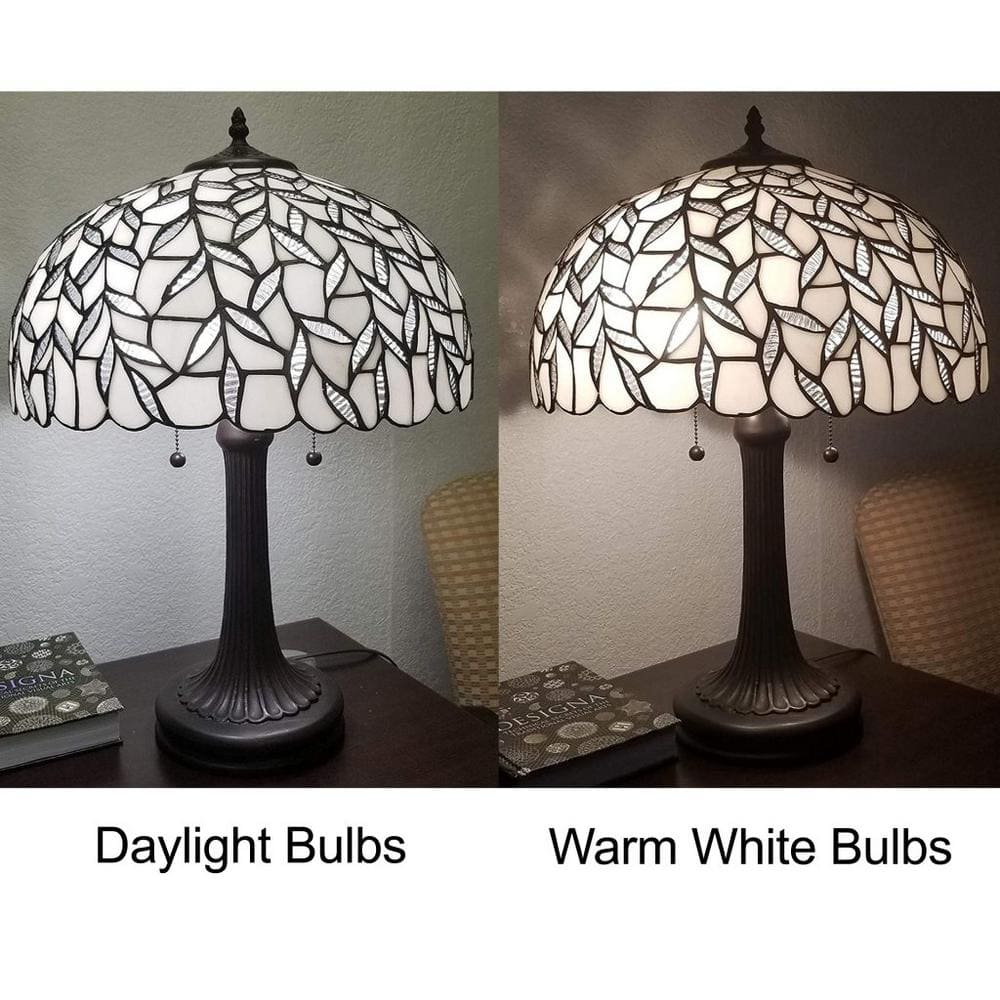 24" White Stained Glass Tiffany Style Table Lamp