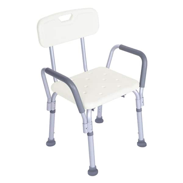 Adjustable Medical Shower Chair Bath Bench Stool Tub Seat with Armrest Back in White