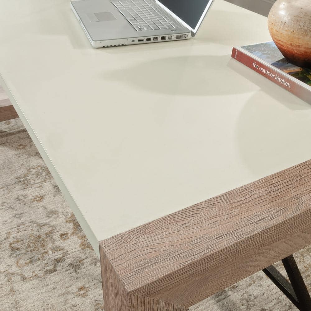 Pebble White and Brushed Oak Executive Desk with Drawer