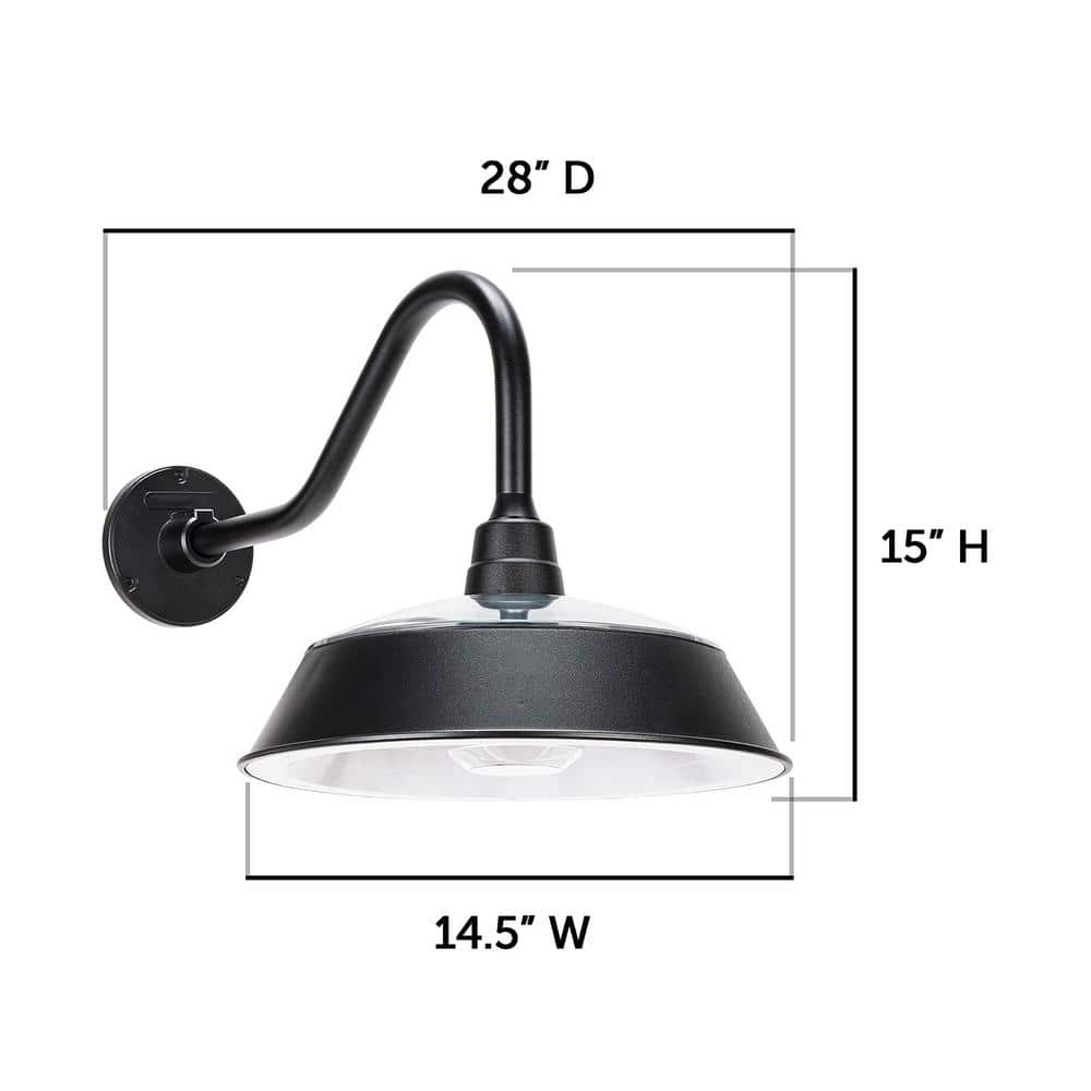 Black Aluminum Solar Barn Light with Gooseneck Design