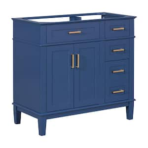 35.4 in. W x 17.8 in. D x 34 in. H Double Door Bath Vanity Cabinet without Top with 4 Storage Drawers in Blue