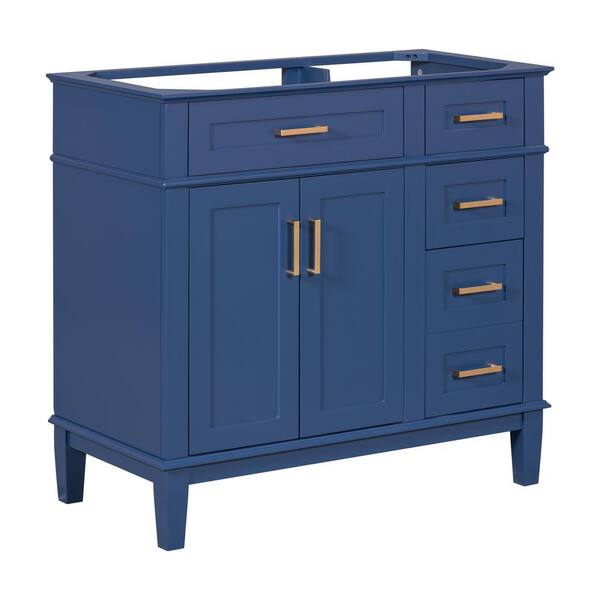 Tileon 35.4 in. W x 17.8 in. D x 34 in. H Double Door Bath Vanity Cabinet without Top with 4 Storage Drawers in Blue