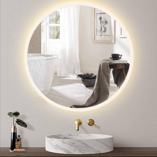 Unbranded Banbury 24 in. W x 24 in. H LED Round Frameless Wall Mounted Bathroom Vanity Mirror in Silver