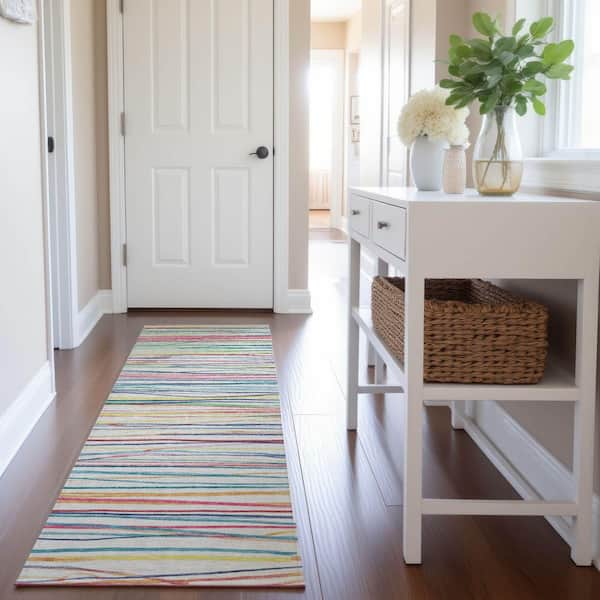 Mayfield Premium Machine Washable Abstract AMF1603 Ivory 2 ft. 3 in. x 7 ft. 6 in. Runner Rug