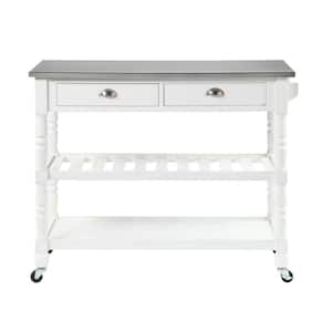 French Country White Steel Top Kitchen Cart with Towel Bar
