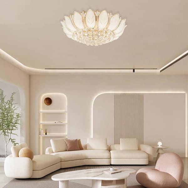 OUKANING 23.62 in. 7-Light Modern Gold Lotus Flower Shape Crystal