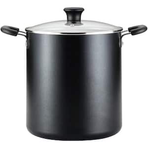 12 qt. Aluminum Nonstick Stock Pot in Black Oven Safe Up to 350F with Comfortable Handles and Glass Lid