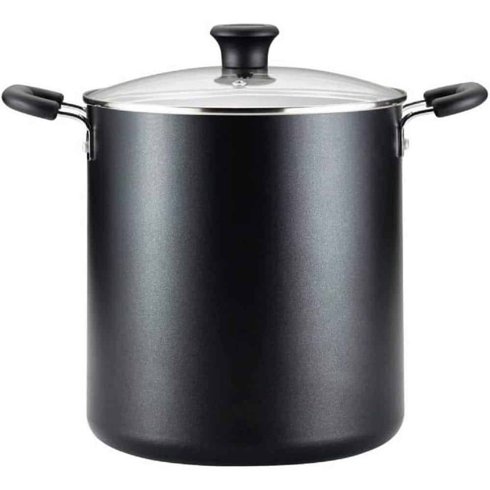 12 qt. Aluminum Nonstick Stock Pot in Black Oven Safe Up to 350°F with Com