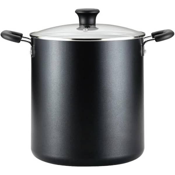 Adrinfly 12 qt. Aluminum Nonstick Stock Pot in Black Oven Safe Up to 350°F with Comfortable Handles and Glass Lid