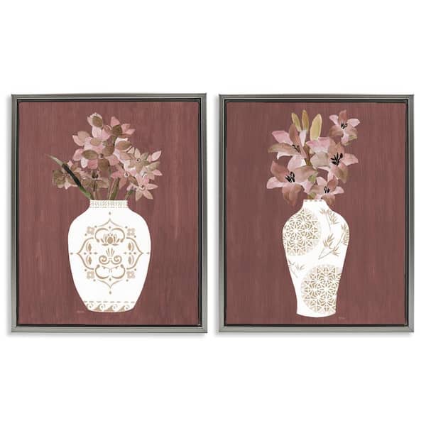 Stupell Industries Rustic Boho Bouquets by Janet Tava 2-Pieces Gray Floater Frame Nature Graphic Art Print 31 in. x 25 in.